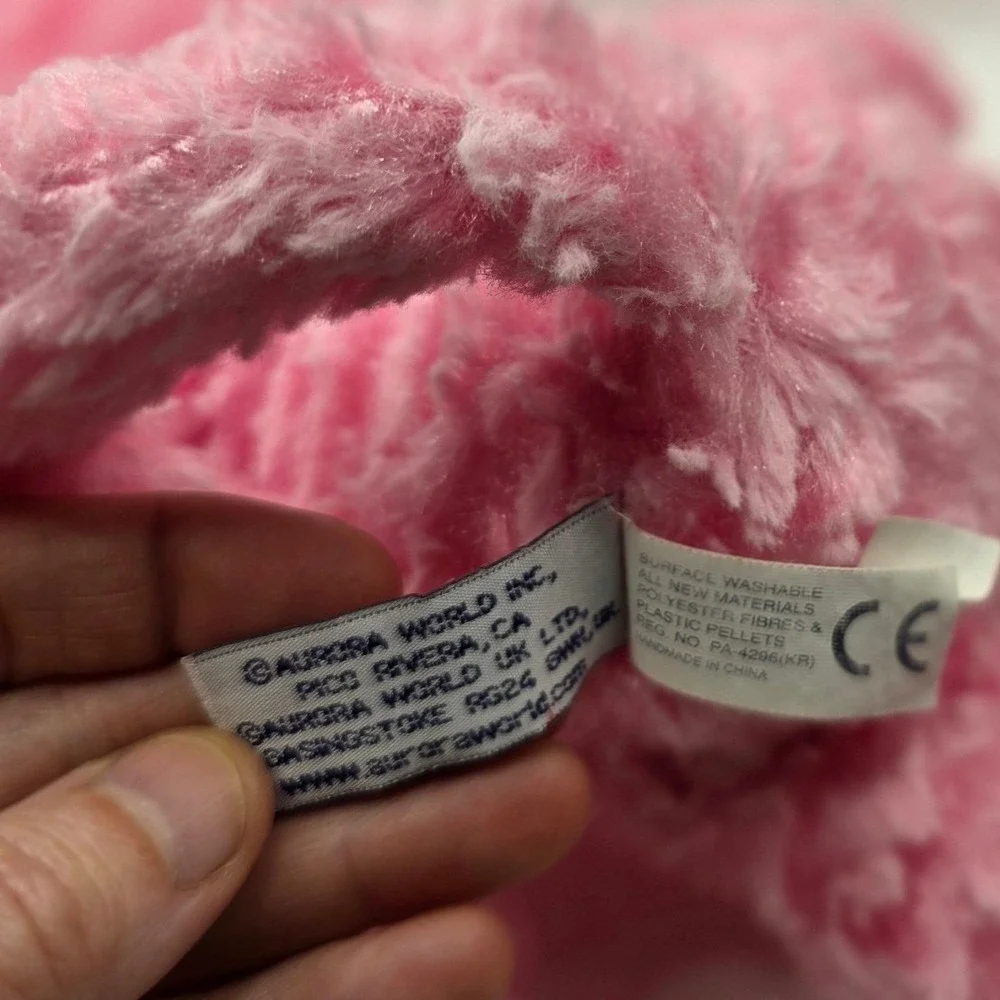 Aurora Plush Cat Pink Swirl Faux Fur Stuffed Animal 6in W x 9in L